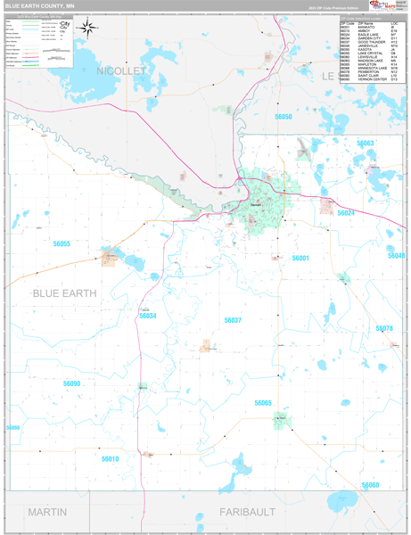 Blue Earth County, MN Carrier Route Wall Map